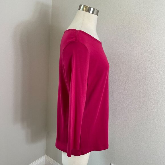 LL Bean Womens Medium Pink 100% Supima Cotton Button Shoulder Top 3/4 Sleeve - Picture 4 of 8